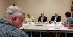 Cumberland Co. BOE reviewing the list of challenged voters who were removed today. Shown (L to R), Mike Hyers, BOE Secretary Kevin Hight, Chairman James Baker, Member Harvey Raynor and Director, Terri Robertson.
